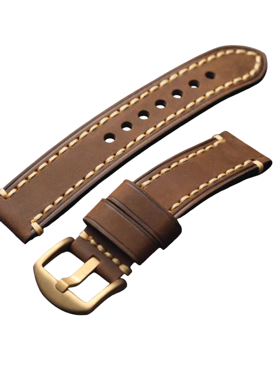 White Smoke Handmade Fold-over Top Layer Cowhide Watch Strap for Rolex, Omega, Panerai, IWC, Tudor, Seiko, Hamilton, Patek Philippe, Breitling, Citizen - Bronze Watch Specialist Series - 18mm 20mm 22mm 24mm - Aethelgard