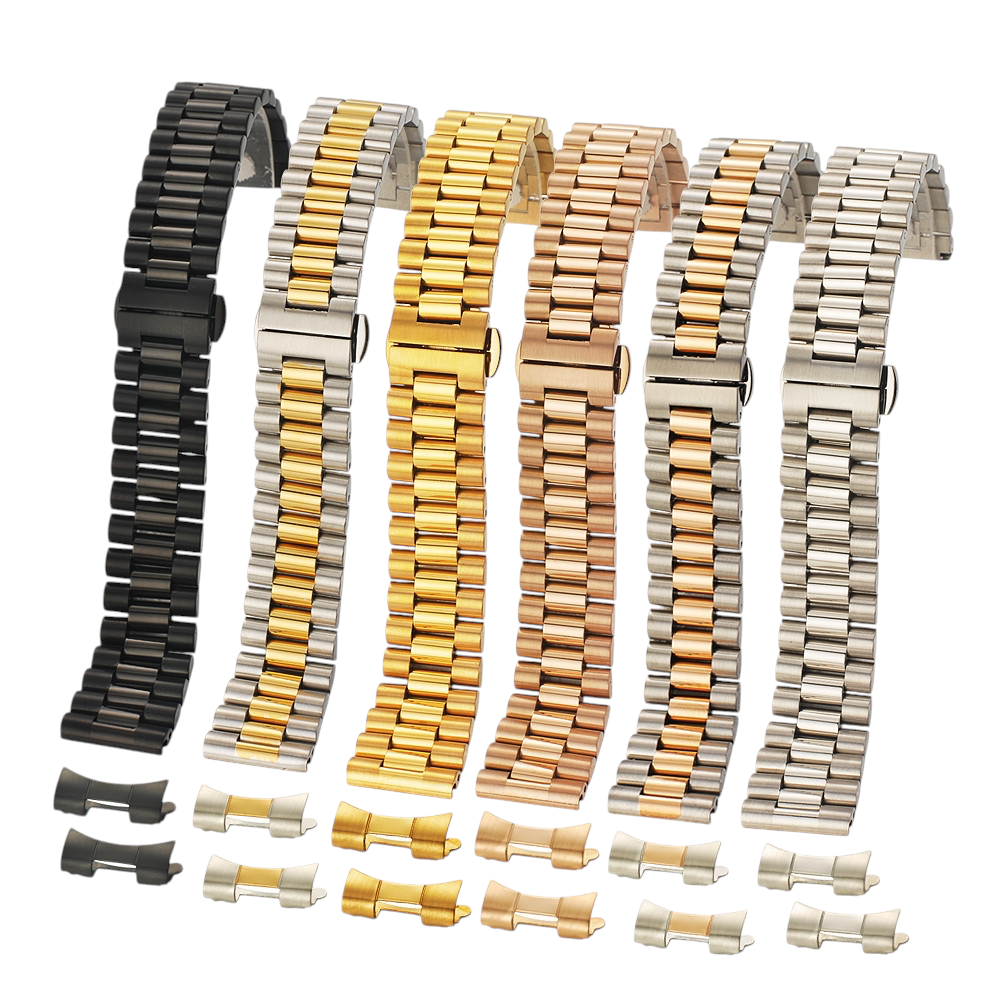 White Smoke Replacement Strap for Universal-Smartwatch 2025 IPG Vacuum Plated 3-Link Quick-Release - IPG Gold Plated Solid Stainless Steel - Aethelgard