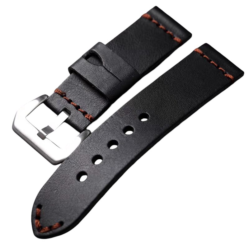 White Smoke Handmade Italian Black Retro Cowhide Watch Strap for Rolex, Panerai, Seiko, IWC - Rugged Artisan Series - 18mm 20mm 22mm 24mm - Aethelgard