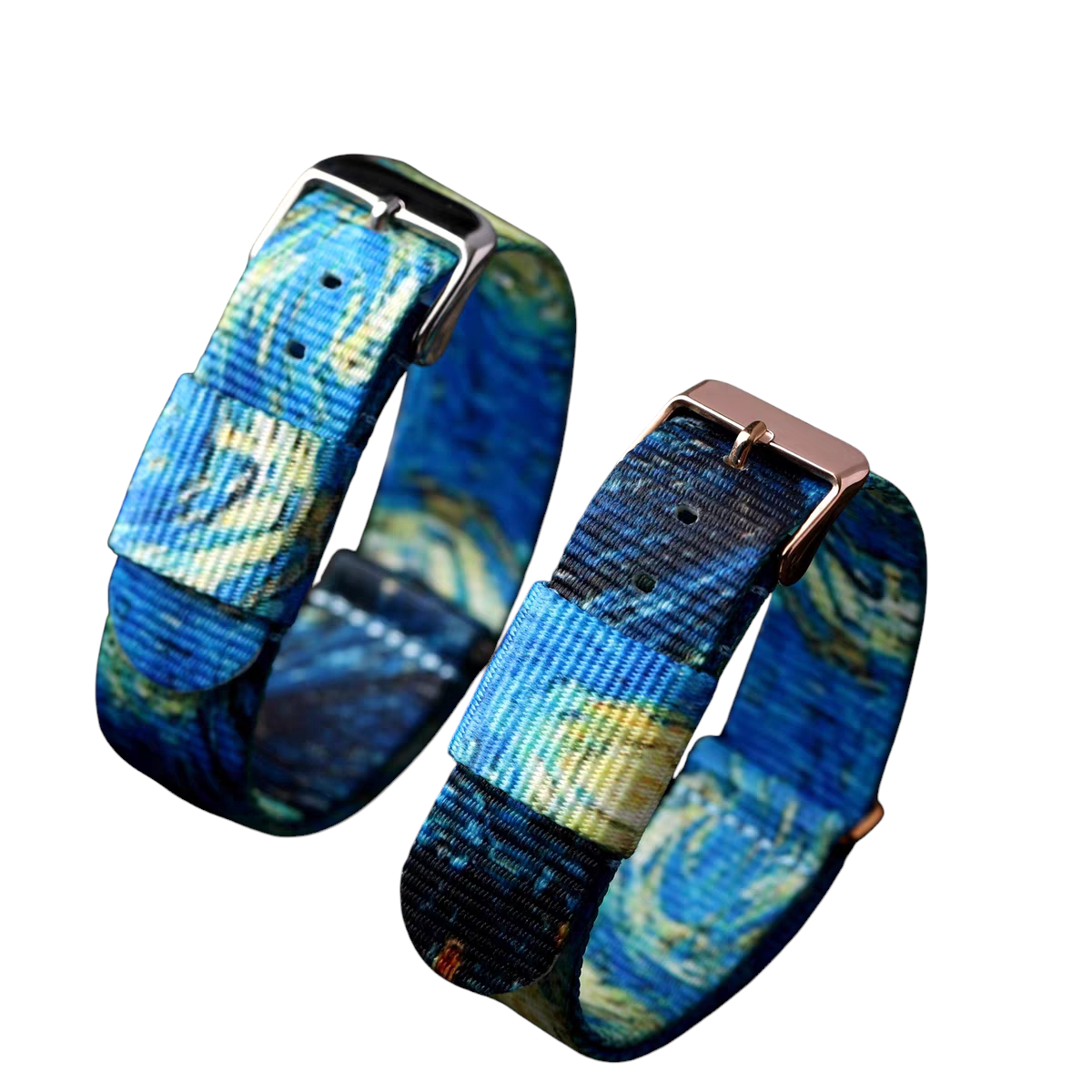 Handmade Van Gogh 'Starry Night' Retro Nylon Watch Strap for DW, Omega, Seiko, Minimalist - Artistic British Series - 18mm 20mm 22mm 24mm - Aethelgard