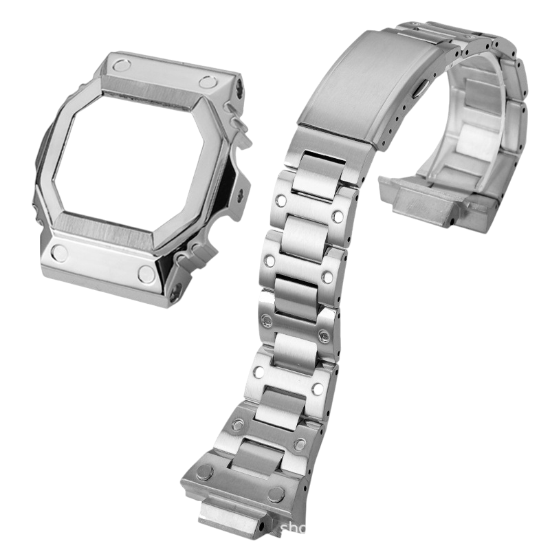 White Smoke Replacement Strap for Casio G-SHOCK GX-56BB GXW-56 King Series - Heavy-Duty Stainless Steel Case and Band - Aethelgard Atelier