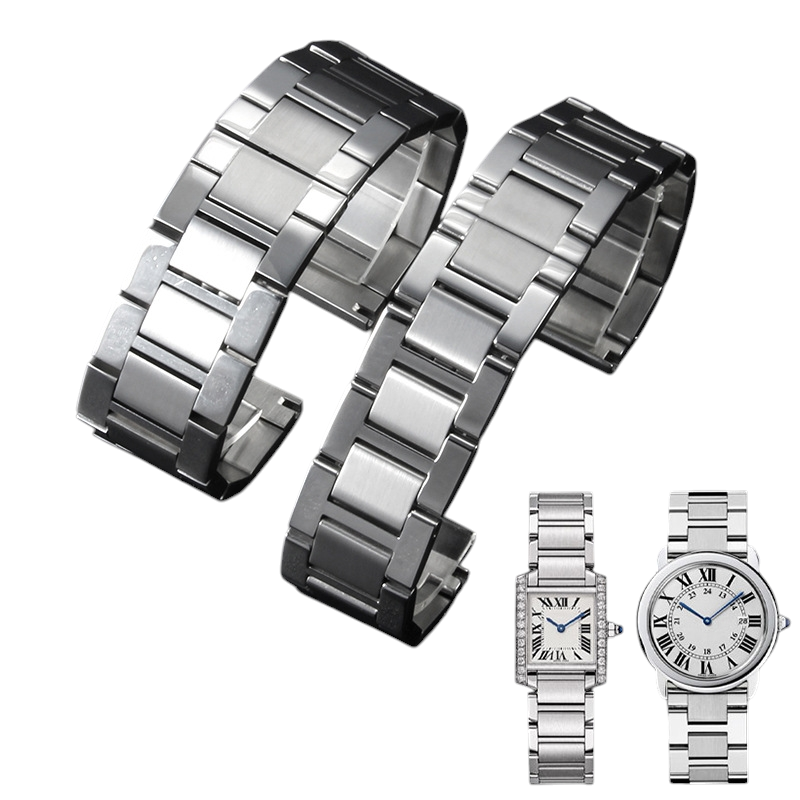 White Smoke Replacement Strap for Cartier Tank Solo - Ronde - London Series 16mm-23mm - Polished Solid Stainless Steel - Aethelgard Atelier