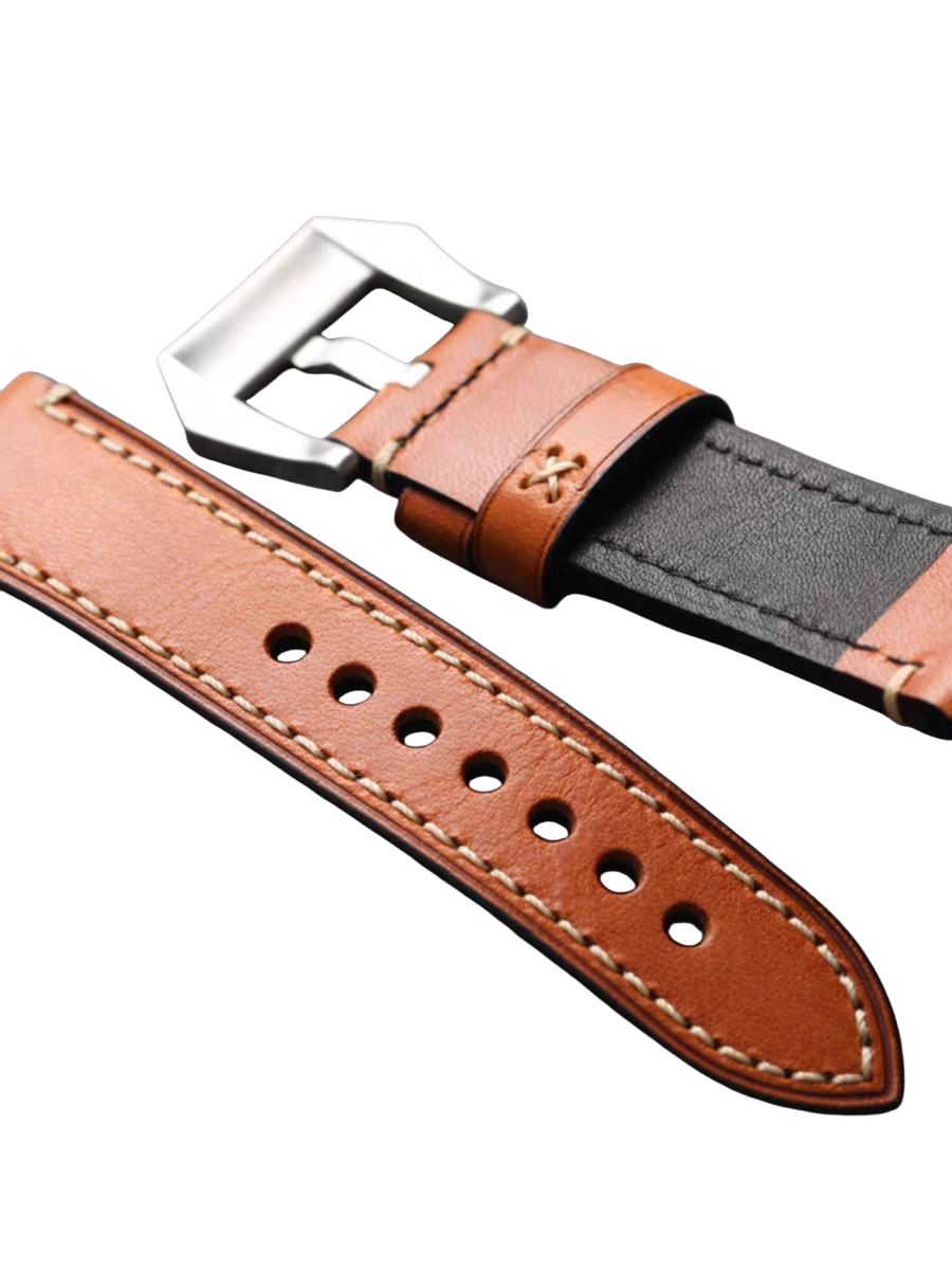 Black Handmade Artisan Soft Bronze Buckle Leather Watch Strap for Rolex, Omega, Panerai, IWC, Tudor, Seiko, Hamilton, Patek Philippe, Breitling, Citizen - Maritime Heritage Bronze Edition - 18mm 20mm 22mm 24mm - Aethelgard