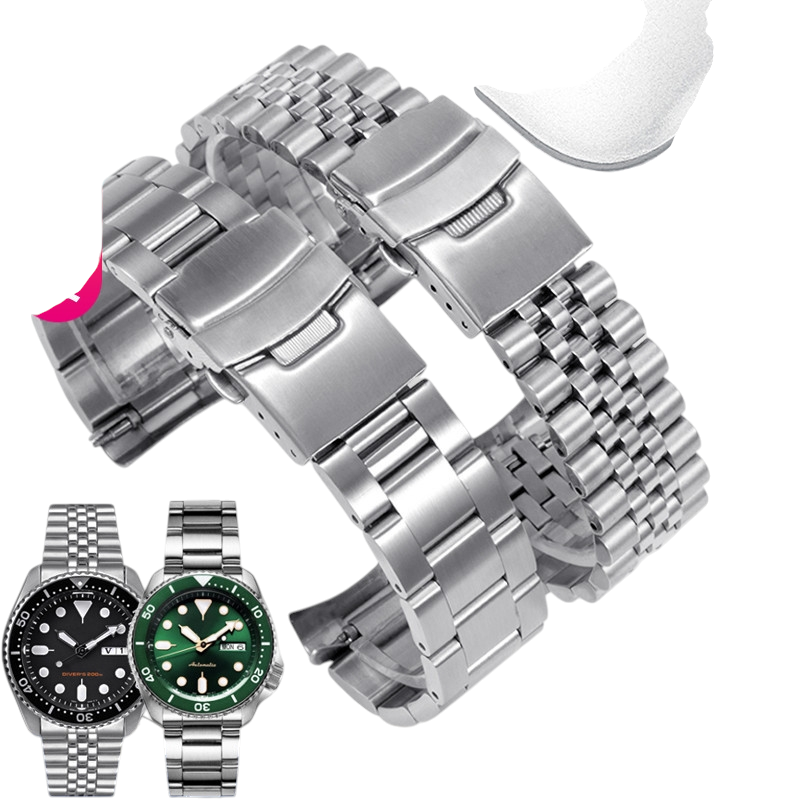 White Smoke Replacement Strap for Seiko 5-Sports - Turtle - Mini-Tuna Diver Series - Heavyweight Solid Link Stainless Steel - Aethelgard
