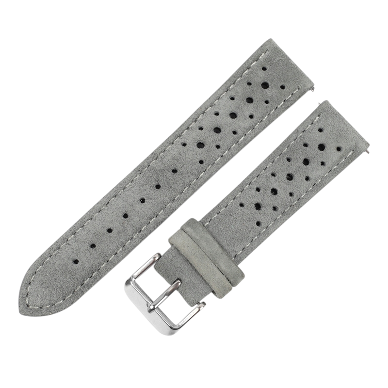White Smoke Handmade Perforated GT Racing Suede Strap for Rolex, Omega, Seiko, IWC, Tudor, Hamilton, Cartier, Panerai, Breitling, Patek Philippe - Breathable High-Speed Sport Series - 18mm 20mm 22mm 24mm - Aethelgard