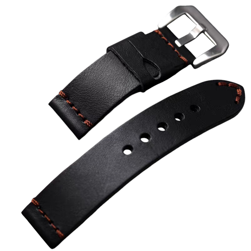 White Smoke Handmade Italian Black Retro Cowhide Watch Strap for Rolex, Panerai, Seiko, IWC - Rugged Artisan Series - 18mm 20mm 22mm 24mm - Aethelgard