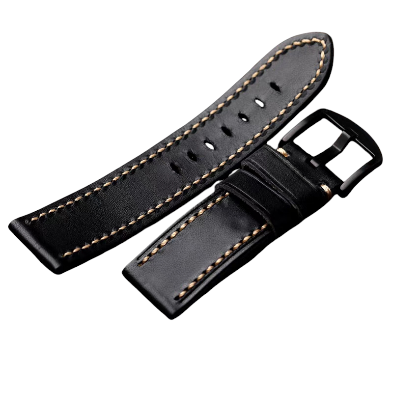 White Smoke Handmade Italian Triple-Edge Straight Black Watch Strap for Rolex, Omega, Panerai, IWC, Tudor, Seiko, Hamilton, Patek Philippe, Breitling, Citizen - Executive Heavyweight Series - 18mm 20mm 22mm 24mm - Aethelgard