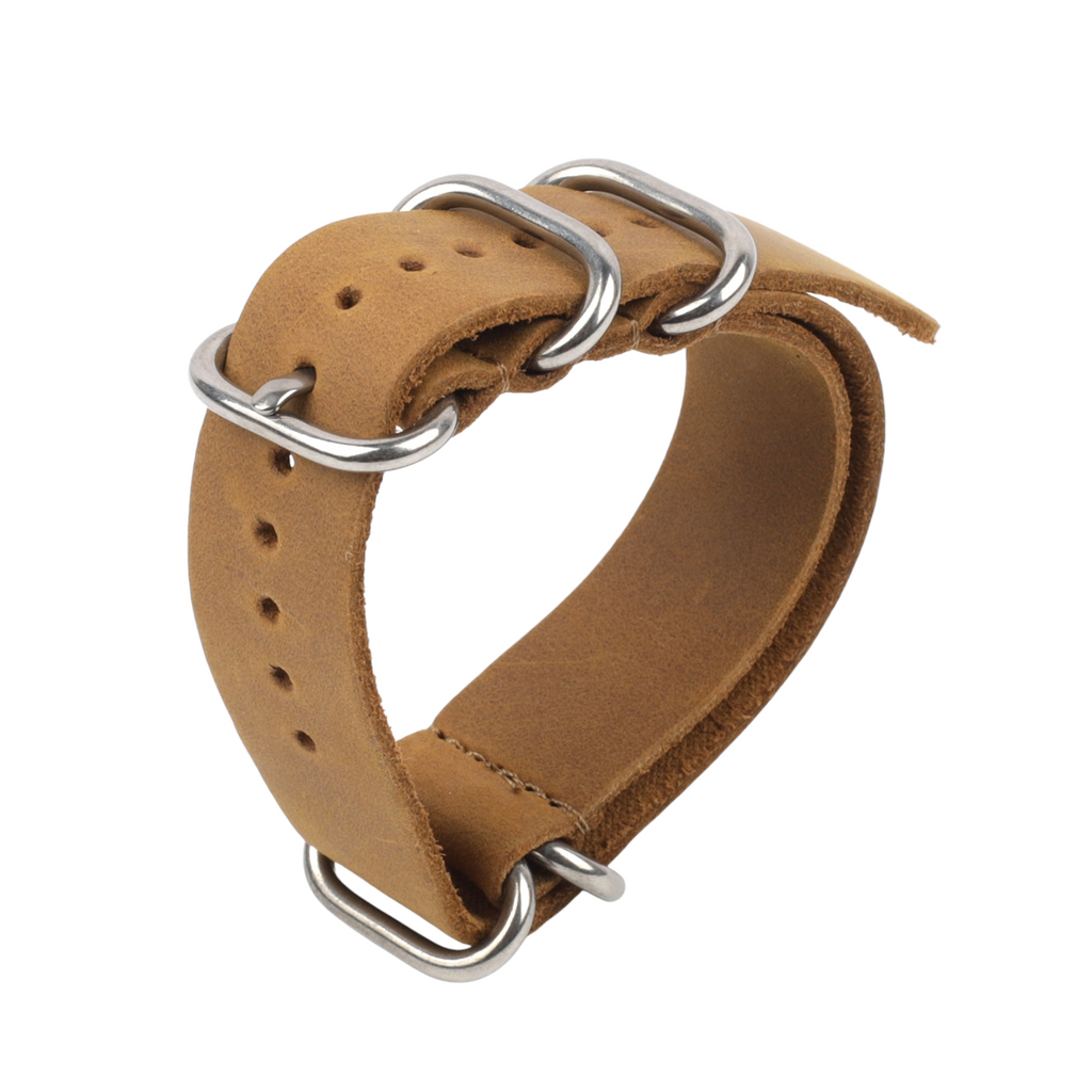 White Smoke Handmade Crazy Horse Leather 5-Ring Strap for Rolex, Omega, Seiko, IWC, Tudor, Hamilton, Cartier, Panerai, Breitling, Patek Philippe - Heavy-Duty Military NATO Edition - 18mm 20mm 22mm 24mm - Aethelgard
