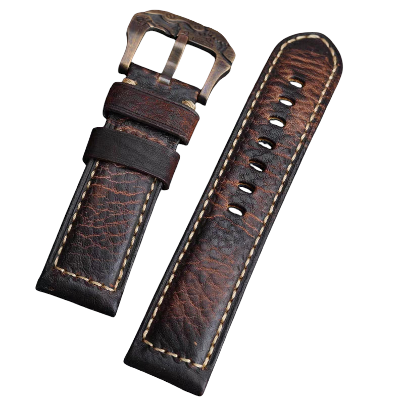 Handmade Aged Bronze-Patina Heritage Leather Watch Strap for Panerai, Tudor, Bronze Watch - Tactical Bronze Edition - 18mm 20mm 22mm 24mm - Aethelgard
