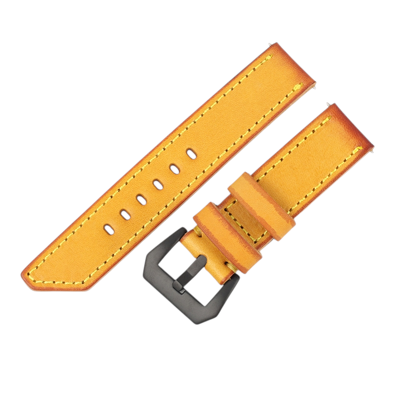 White Smoke Handmade Vintage Rub-Color Old School Watch Strap for Rolex, Omega, Seiko, IWC, Tudor, Hamilton, Cartier, Panerai, Patek Philippe, Breitling - Yellow Ochre Artisan Patina Series - 18mm 20mm 22mm 24mm 26mm - Aethelgard