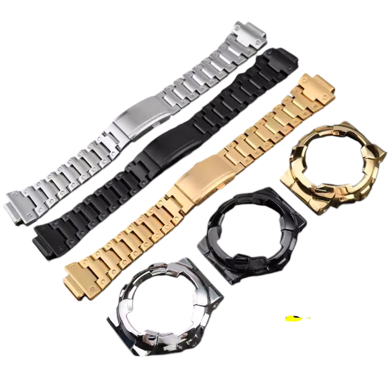 White Smoke Replacement Strap for Casio G-SHOCK GA-110GB-100-120 Series - Solid Blackened Stainless Steel Mod Kit - Aethelgard Atelier