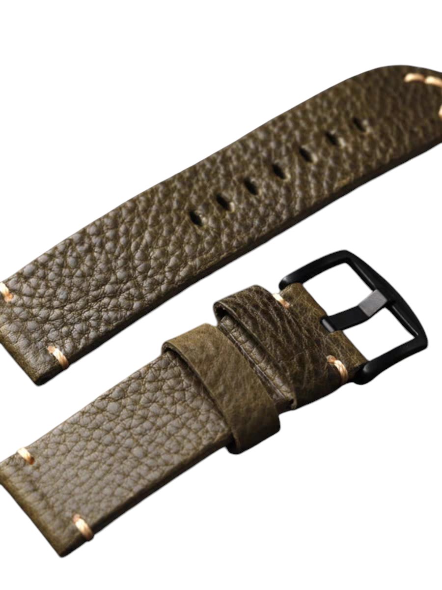 White Smoke Handmade Luminous Lychee Fold-over Cowhide Watch Strap for IWC, Seiko, Rolex, Panerai - Artisan Green Series - 18mm 20mm 22mm 24mm - Aethelgard