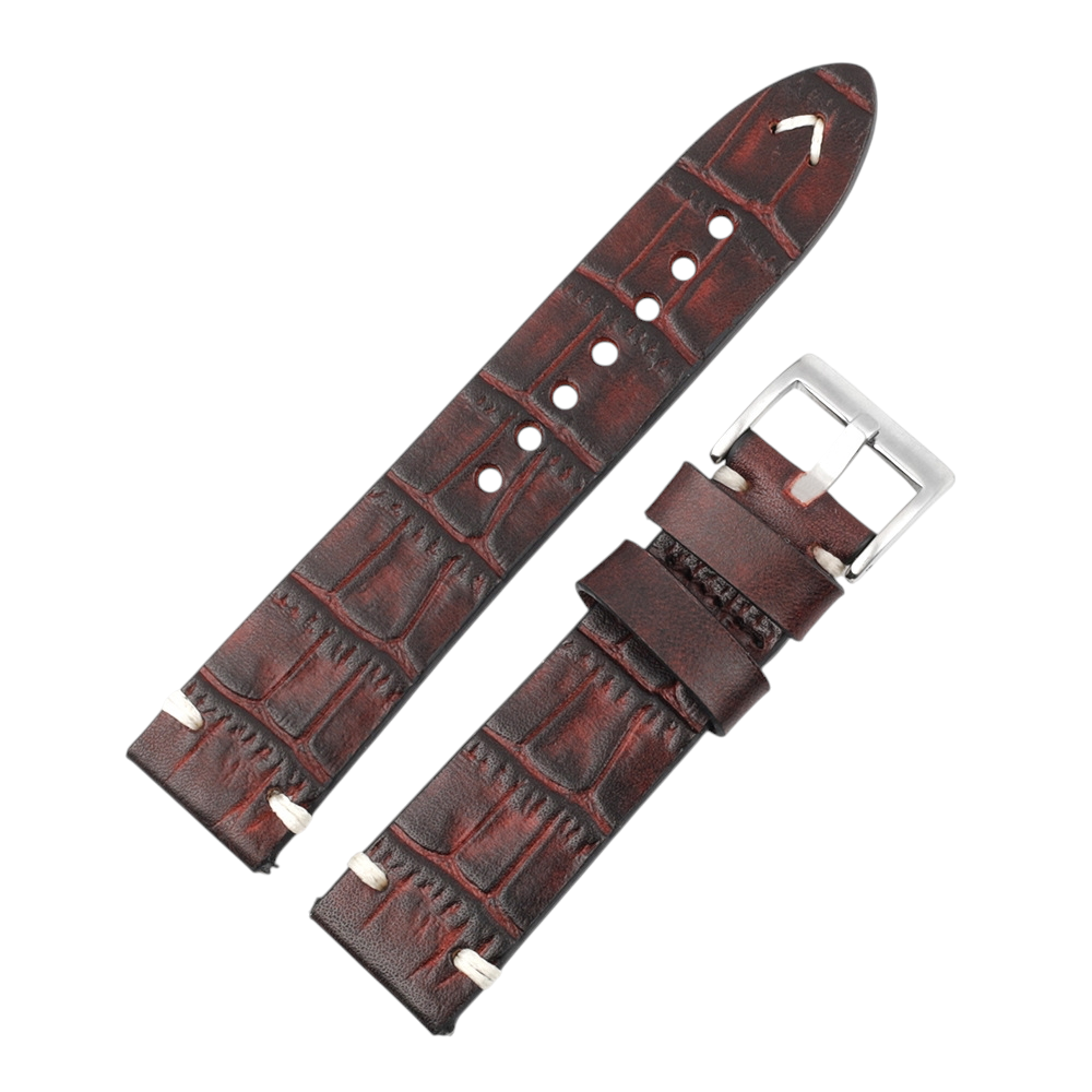 White Smoke Handmade Handmade Croc-Texture Bovine Watch Strap for Rolex, Omega, Seiko, IWC, Tudor, Hamilton, Cartier, Panerai, Patek Philippe, Breitling - Stitched Vintage Luxury Series - 18mm 20mm 22mm 24mm 26mm - Aethelgard