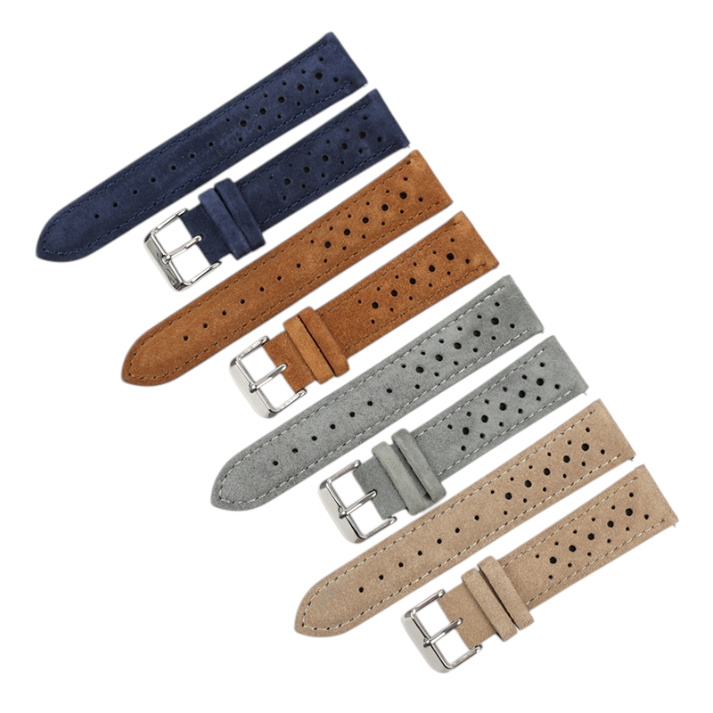 White Smoke Handmade Perforated GT Racing Suede Strap for Rolex, Omega, Seiko, IWC, Tudor, Hamilton, Cartier, Panerai, Breitling, Patek Philippe - Breathable High-Speed Sport Series - 18mm 20mm 22mm 24mm - Aethelgard