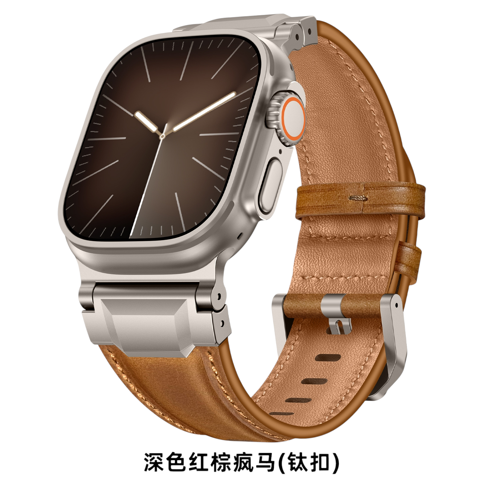 Vintage Armor Genuine Leather Band - Industrial Metal Hardware for Apple Watch
