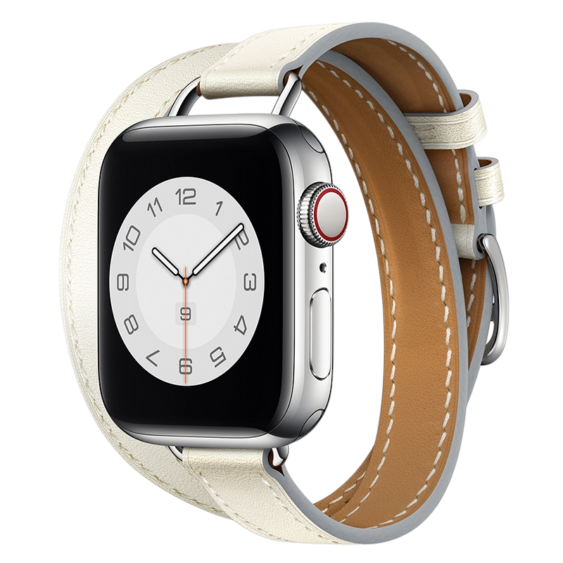 Luxury Slim Leather Double Tour - Hermès Style for Apple Watch Series 11/10