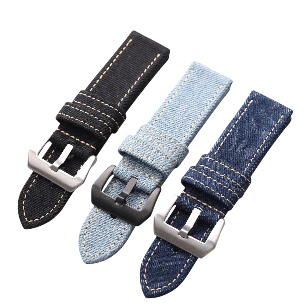 White Smoke Handmade Japanese Okayama Denim Canvas Watch Strap for Rolex, Omega, Panerai, IWC, Tudor, Seiko, Hamilton, Patek Philippe, Breitling, Citizen - Loom-Woven Tactical Series - 18mm 20mm 22mm 24mm - Aethelgard