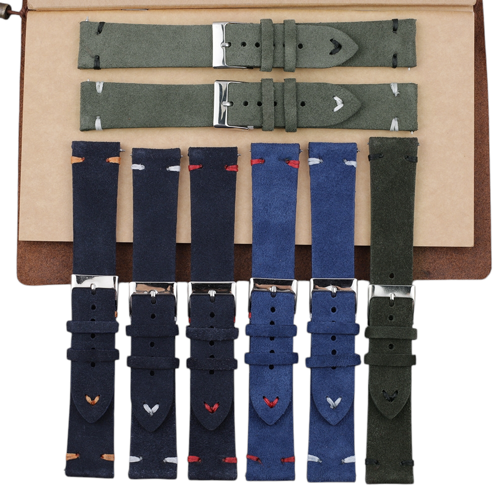 White Smoke Handmade Hand-Stitched Double-Layer Suede Watch Strap for Rolex, Omega, Seiko, IWC, Tudor, Hamilton, Cartier, Panerai, Patek Philippe, Breitling - Vintage Quick-Release Series - 18mm 20mm 22mm 24mm 26mm - Aethelgard