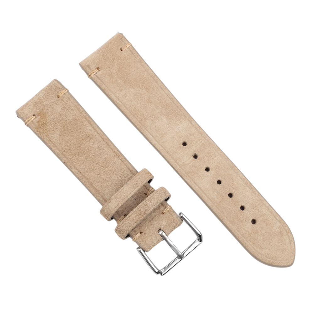 White Smoke Handmade Soft Suede Nubuck Italian Strap for Rolex, Omega, Seiko, IWC, Tudor, Hamilton, Cartier, Panerai, Breitling, Patek Philippe - Minimalist Hand-Stitched Series - 18mm 20mm 22mm 24mm - Aethelgard