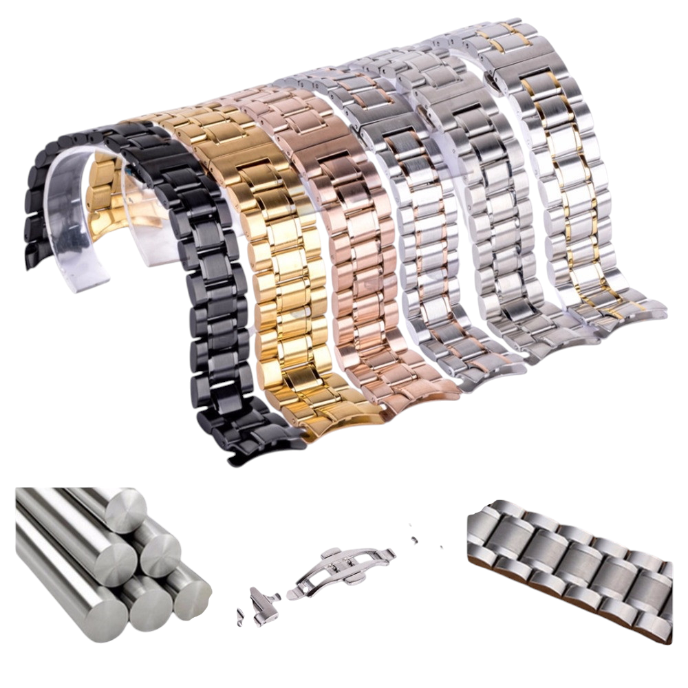 White Smoke Replacement Strap for Universal-Style Luminous Gold 5-Link Butterfly Clasp Series - IPG 18K Gold Plated Solid Stainless Steel - Aethelgard