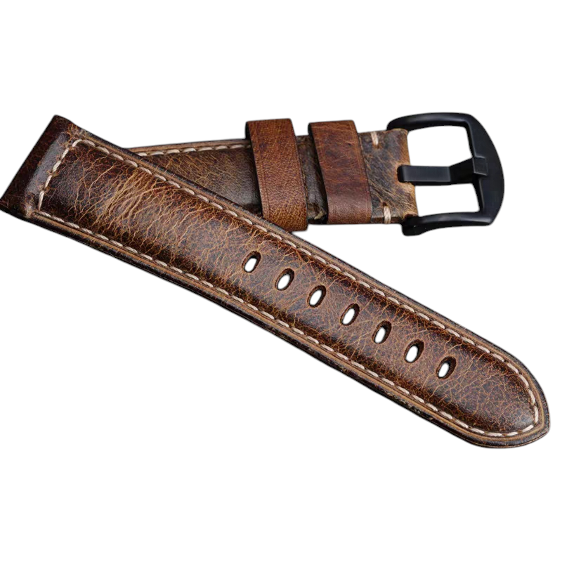 Handmade Oil Wax Pull-Up Patina Leather Watch Strap for Seiko, Panerai, IWC, Tudor - Vintage Evolution Series - 18mm 20mm 22mm 24mm - Aethelgard