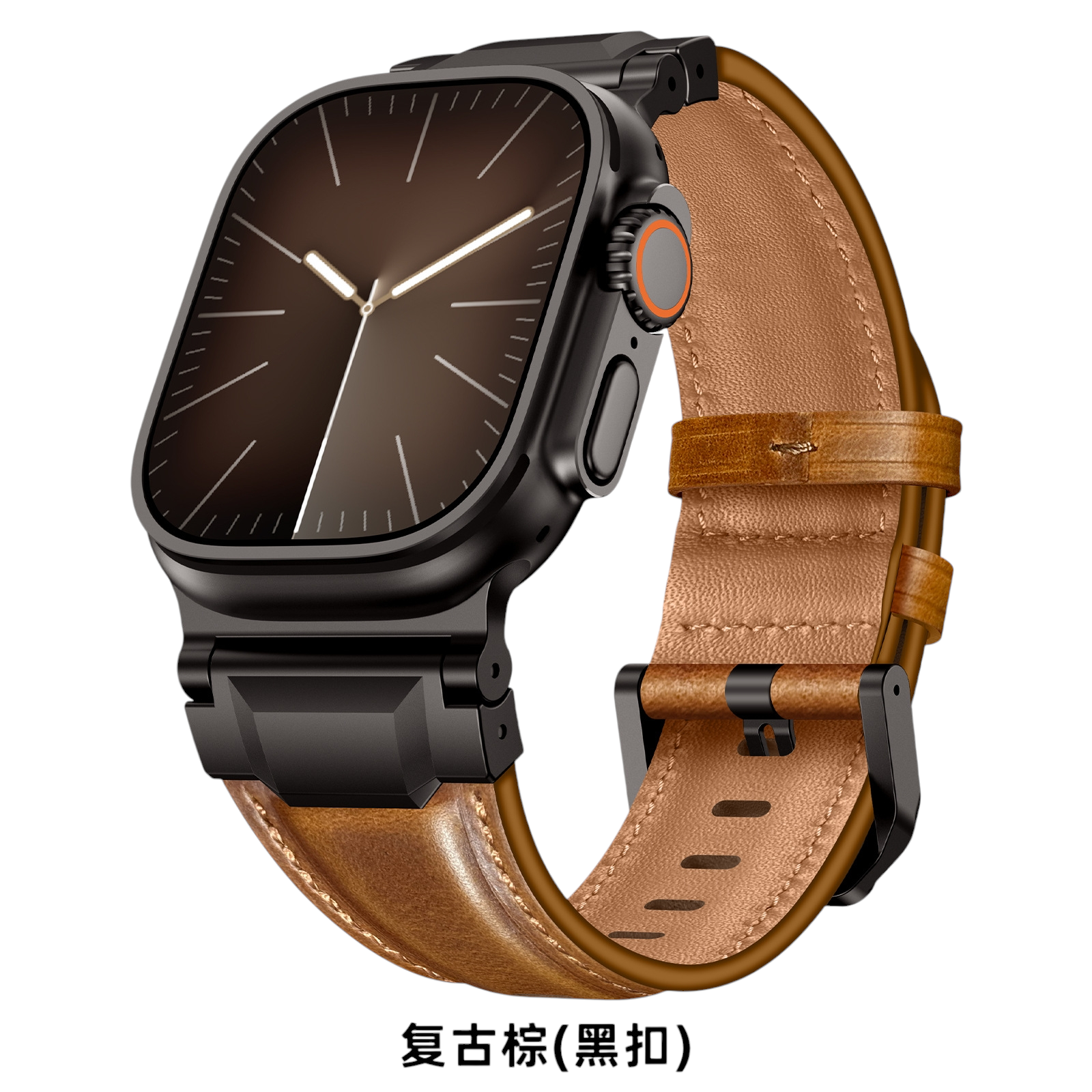 Vintage Armor Genuine Leather Band - Industrial Metal Hardware for Apple Watch