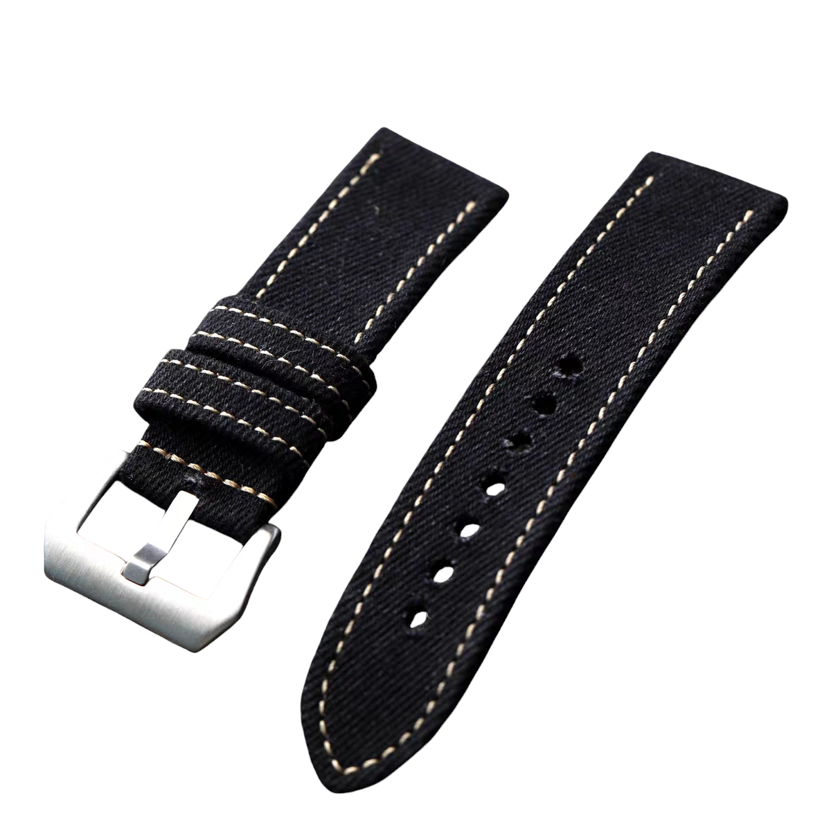White Smoke Handmade Japanese Okayama Denim Canvas Watch Strap for Rolex, Omega, Panerai, IWC, Tudor, Seiko, Hamilton, Patek Philippe, Breitling, Citizen - Loom-Woven Tactical Series - 18mm 20mm 22mm 24mm - Aethelgard