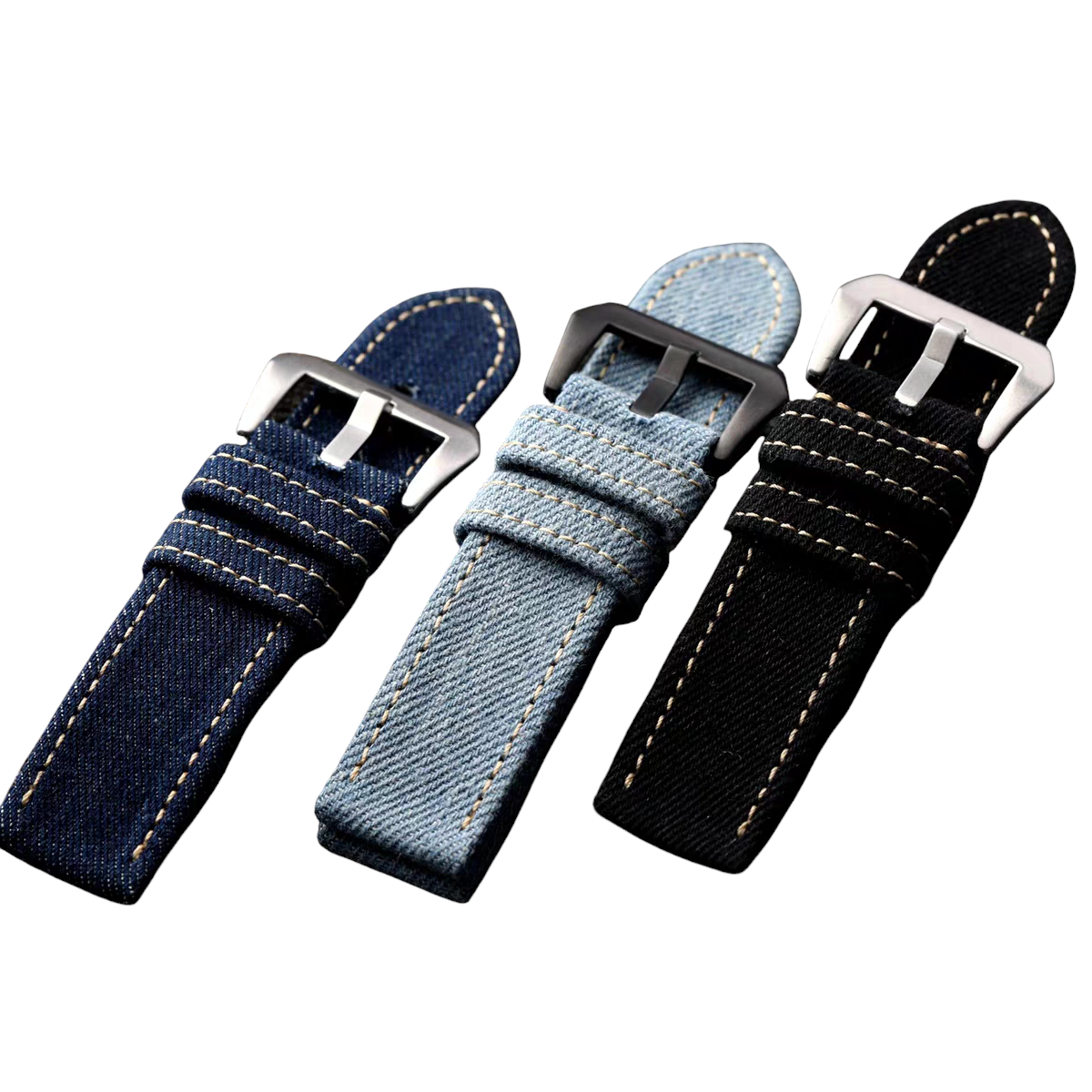White Smoke Handmade Japanese Okayama Denim Canvas Watch Strap for Rolex, Omega, Panerai, IWC, Tudor, Seiko, Hamilton, Patek Philippe, Breitling, Citizen - Loom-Woven Tactical Series - 18mm 20mm 22mm 24mm - Aethelgard